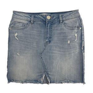 Rewind Light Wash Distressed Jean Skirt Womens 26 Juniors 3 Denim Mini Stretch